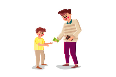 Father Gives Money Little Son For Purchases Vector