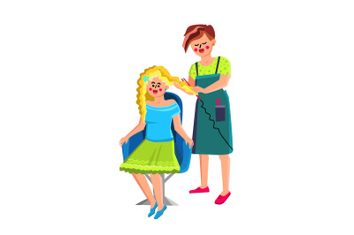 Female Hairstylist Make Hairdo For Customer Vector