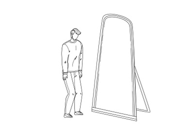 Man Seeing Himself In Mirror As Super Hero Vector