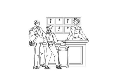 At Hotel Reception Registering Guest Couple Vector