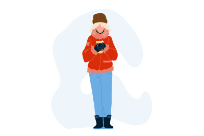 Hot Drink Drinking Woman In Winter Day Vector