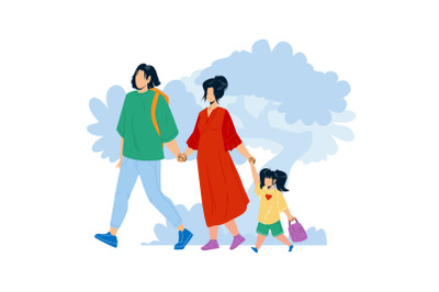 Japanese Family Walking Together In Park Vector