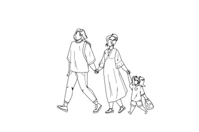 Japanese Family Walking Together In Park Vector