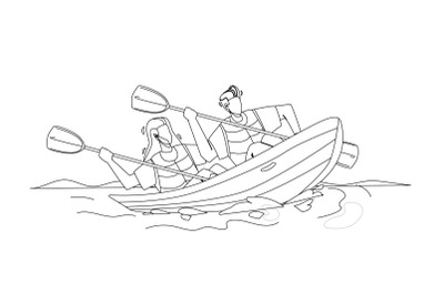 Kayak Travelling Couple People Together Vector Illustration