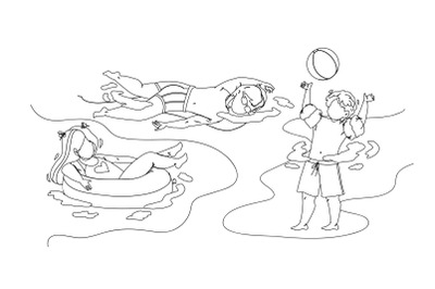 Kids Swimming And Playing In Waterpool Vector