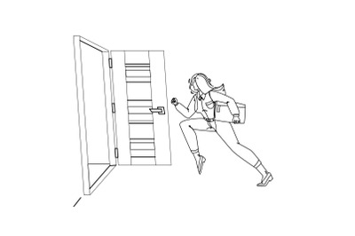 Woman Leaving Room, Running To Open Door Vector