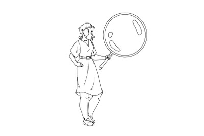 Girl Looking Through Magnifying Glass Tool Vector