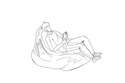 Man Relax On Bean Bag And Playing On Phone Vector