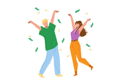 Under Money Rain Dancing Man And Woman Vector