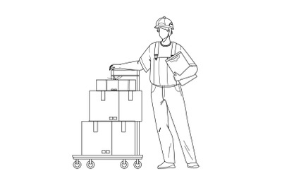 Mover Delivery Service Worker With Cart Vector