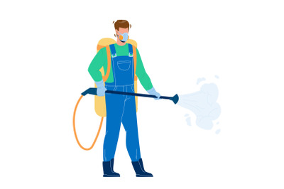 Pest Control Worker Spraying Pesticides Vector