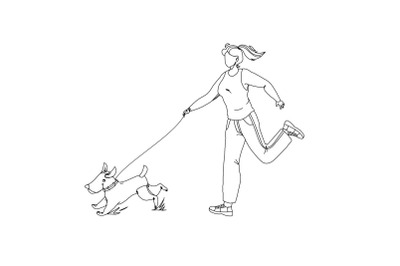 Pet Walking And Running In Park With Girl Vector