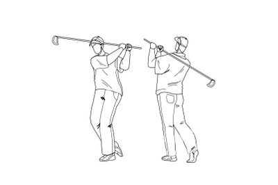 Man Playing Golf And Hitting Ball With Club Vector