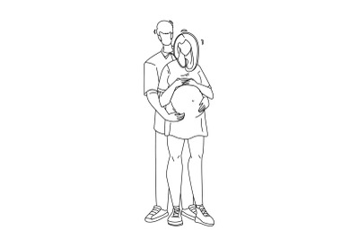 Pregnant Couple Embracing Young Family Vector Illustration