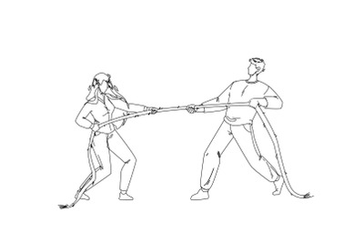 Pulling Rope Young Man And Woman Together Vector