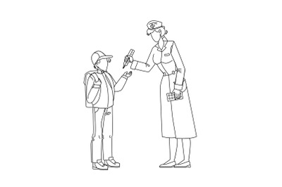 School Doctor Measuring Pupil Temperature Vector Illustration