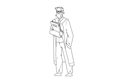 Scientist Old Man In Uniform With Folder Vector