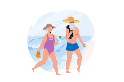 Senior Vacation Together On Ocean Shoreline Vector