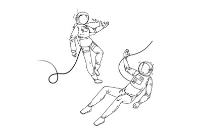 Astronauts In Spacesuit Flying Outer Space Vector