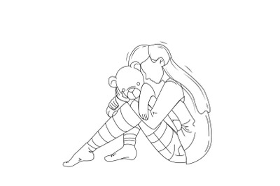 Girl With Trauma Embracing Teddy Bear Toy Vector