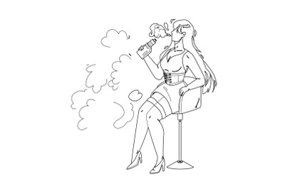 Vape Girl Smoking Electronic Cigarette Vector