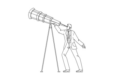 Visionary Businessman Looking Into Spyglass Vector Illustration