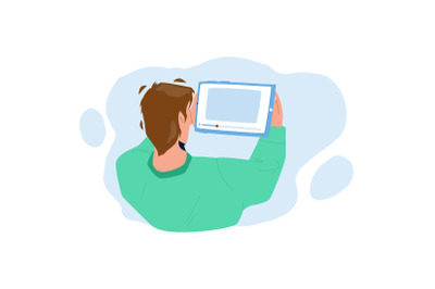 Man Watching Video On Tablet Digital Device Vector