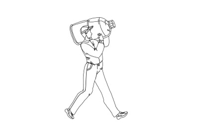 Water Delivery Service Worker Carry Bottle Vector