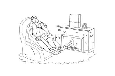 Winter Rest Couple Together Near Fireplace Vector