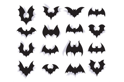 Paper bats. Halloween symbol of creepy flying animal with wings. 3d va