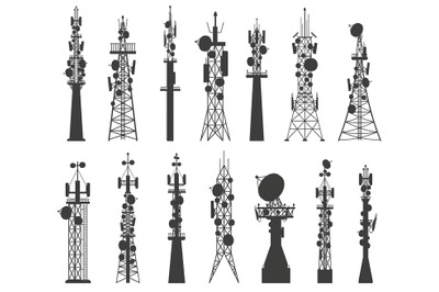 Radio tower silhouette. Satellite communication antenna. Telecom netwo