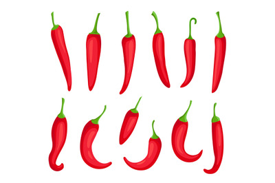 Chili peppers. Cartoon spicy hot red pepper. Cayenne and capsaicin spi