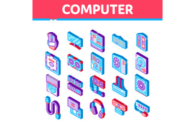 Computer Technology Isometric Icons Set Vector Illustration