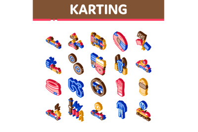 Karting Motorsport Isometric Icons Set Vector Illustration