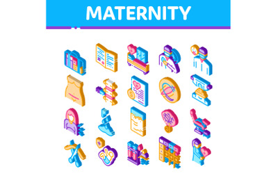 Maternity Hospital Isometric Icons Set Vector Illustration