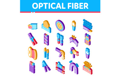 Optical Fiber Cable Isometric Icons Set Vector