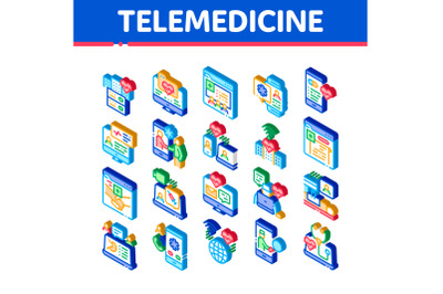 Telemedicine Treatment Isometric Icons Set Vector Illustration