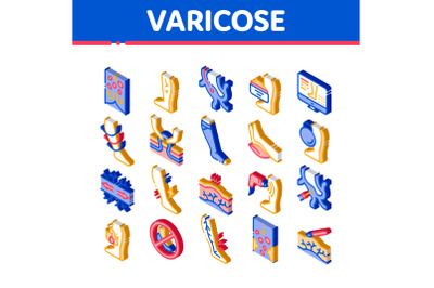 Varicose Veins Disease Isometric Icons Set Vector