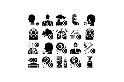 Asthma Sick Allergen Glyph Set Vector Illustration