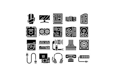 Computer Technology Glyph Set Vector Illustration flat