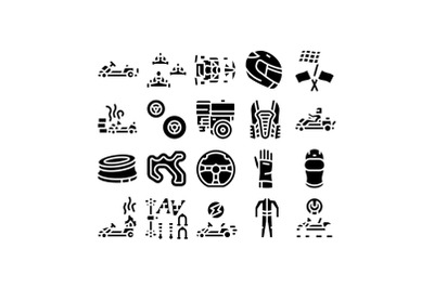 Karting Motorsport Glyph Set Vector Illustration flat