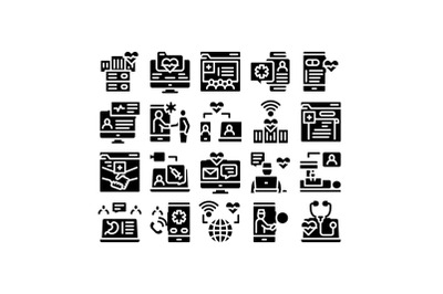 Telemedicine Treatment Glyph Set Vector Illustration flat