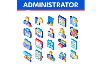 Administrator Business Isometric Icons Set Vector