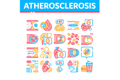 Atherosclerosis Vessel Collection Icons Set Vector Illustrations