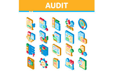 Audit Finance Report Isometric Icons Set Vector