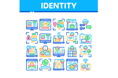 Digital Identity User Collection Icons Set Vector