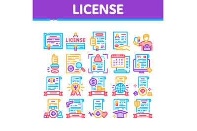 License Certificate Collection Icons Set Vector Illustrations