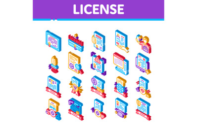 License Certificate Isometric Icons Set Vector