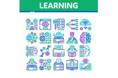 Machine Learning Ai Collection Icons Set Vector