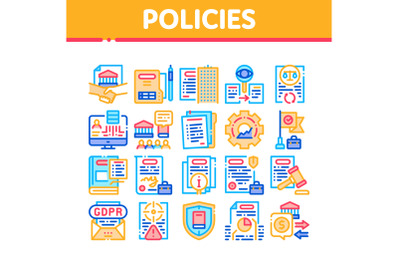 Policies Data Process Collection Icons Set Vector